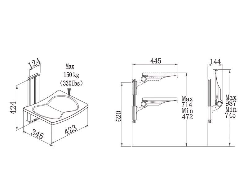 Asiento de ducha ajustable de altura SA-B425