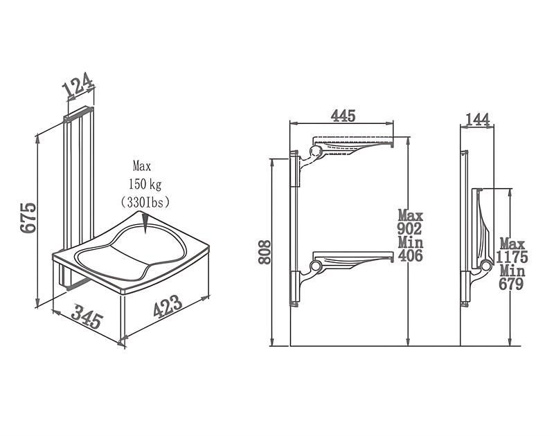 Asiento de ducha ajustable de altura SA-B425+ extensible