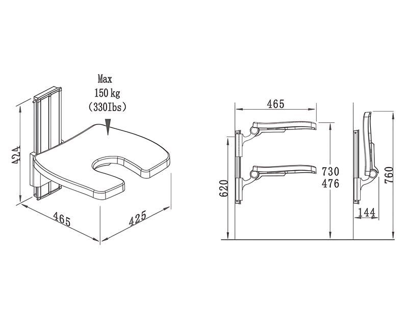 Asiento de ducha en forma de U ajustable SA-B420