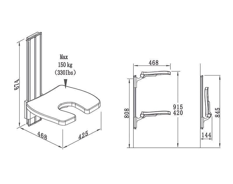 SA-B420+ asiento de ducha ajustable de altura extensible
