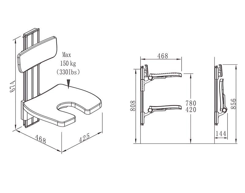 SA-B420+B-B340 Silla de ducha en forma de U de altura extendida con respaldo