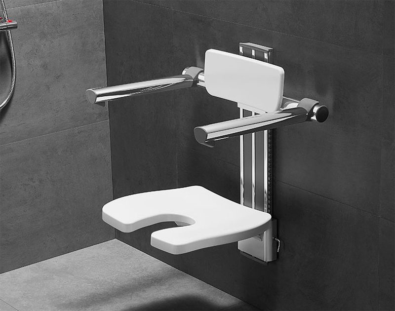 Sa-b420+b-bf340 altura silla de ducha en forma de U ajustable con respaldo y reposabrazos
