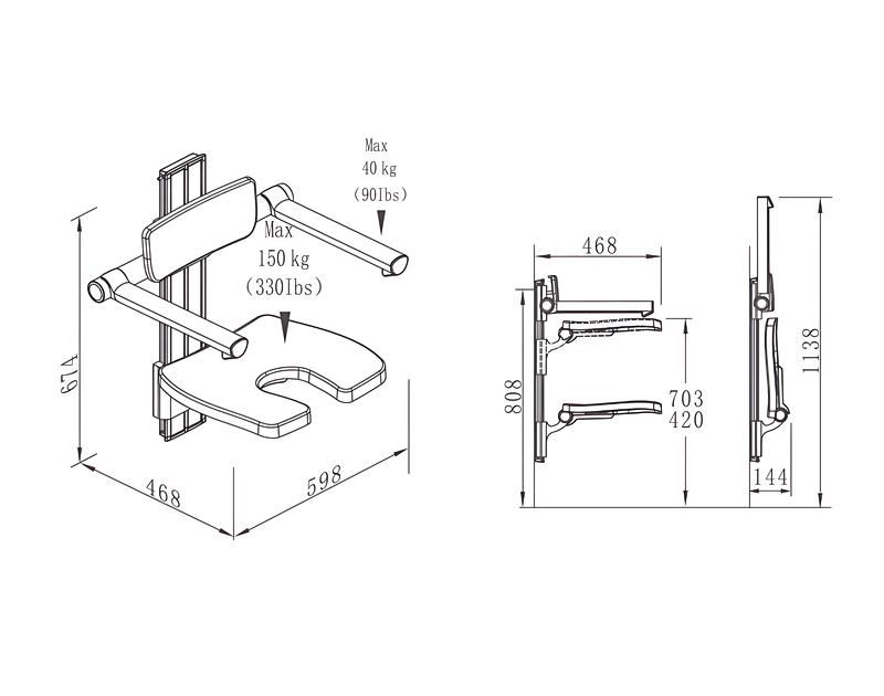 Sa-b420+b-bf340 altura silla de ducha en forma de U ajustable con respaldo y reposabrazos