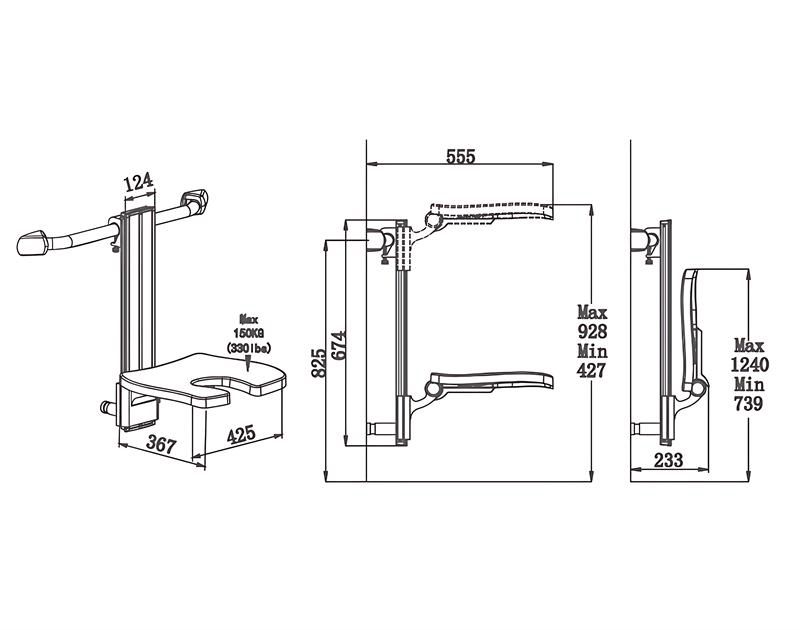 Asiento de baño en forma de U SA-C420+ Altura extensible colgando en forma de U