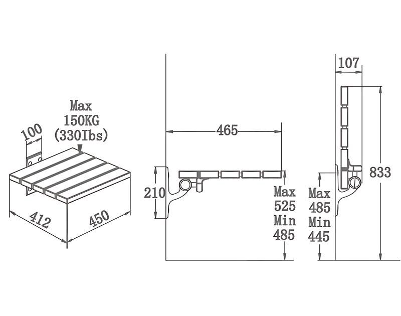 Asiento de ducha de madera de pino plegada de pared plegada SA-A450