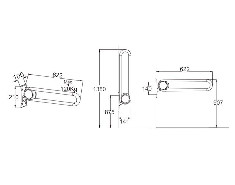 XHA-U622 Rieles de agarre de baño plegables con bisagras con bisagras en forma de cromo: Seguridad confiable y soporte ergonómico