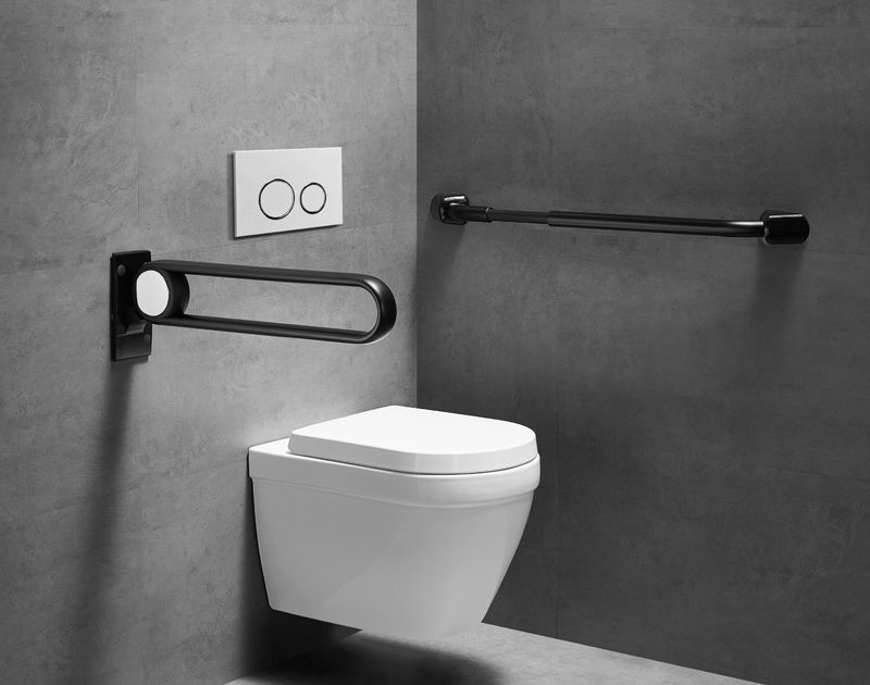 XHA-U622 Rieles de agarre de baño plegables con bisagras con bisagras en forma de U: edición negra anodizada