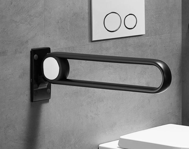 XHA-U622 Rieles de agarre de baño plegables con bisagras con bisagras en forma de U: edición negra anodizada